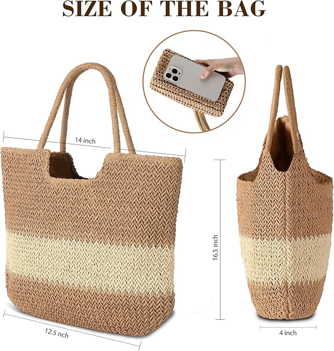 Straw Beach Bags for Women - Summer Woven Tote Bag Shoulder Handbags, Large Beach Bag for Women for Holiday