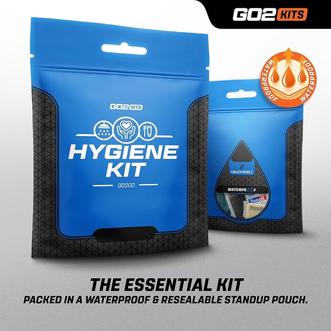 Ultimate Travel Toiletry & PPE Kits, Hygiene Kit with Shaving Supplies & PPE for Travel, Business & Charity with Reusable Toothbrush, Bath Soap & Other Essential Toiletries, 1-Pack (GO200)