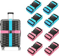 BILIONE Luggage Straps, 79" Long Belts Keep Suitcase Secure While Traveling, TSA Approved Add a Bag Premium Accessory for Travel Bag Closure (Blue+Rose Pink, 8Pcs)