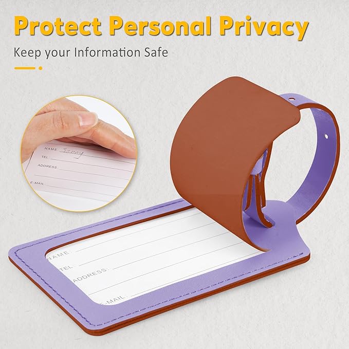 Travelambo 16 Pack Luggage Tags for Suitcases Privacy Protection Bag Tags Faux Leather Travel Accessories Essential, Classic Purple