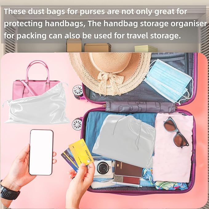 3 Pack Purse Dust Bags for Storage, Silk Dust Bags for Handbags, Dust Covers With Drawstring for Purse Shoes Boots