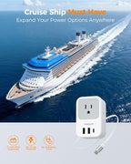 TESSAN European Travel Plug Adapter 2 Pack, Built-in 20W Retractable USB-C Cable, Type C Power Adapter with 3 AC Outlets 4 USB Ports for US to Europe EU Italy Spain France Greece Iceland Germany