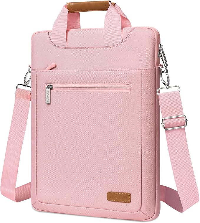 MOSISO Vertical Laptop Shoulder Bag, 15-16 inch Computer Bags Compatible with MacBook Air 15 inch/Pro 16 inch, HP Dell Asus Acer Lenovo Notebook, Laptop Bag with Trolley Sleeve&Zipper Pockets, Pink