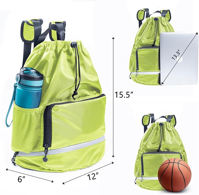Swim Beach Sports Drawstring Backpack - Gym Bag with Shoes Compartment and Waterproof Pocket for Gym Accessories, Swim Essentials - Kids Mens Beach Workout Bag