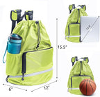 Swim Beach Sports Drawstring Backpack - Gym Bag with Shoes Compartment and Waterproof Pocket for Gym Accessories, Swim Essentials - Kids Mens Beach Workout Bag