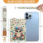 Yonlevres Owl Credit Card Holder Slim Wallet, RFID Wallet Women Front Pocket Wristlet Lanyard, Small Card Holder Travel Funny Cute Thin Card Case ID Window PU Leather Card Organizer Gifts Girls