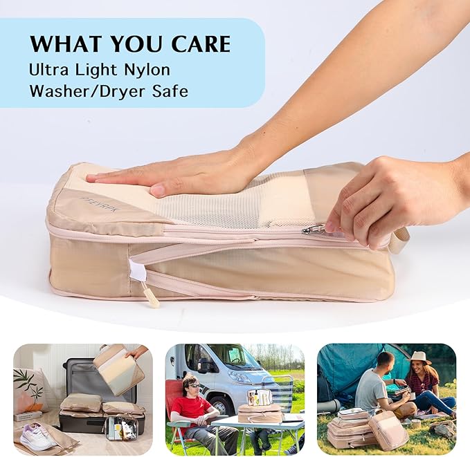 PFEYRPK Lightweight Compression Packing Cubes for Suitcases, Compressible Expandable Travel Packing Organizer with Clear Toiletries and Backpack Bag, Travel Essentials for Carry on Luggage 7 Set