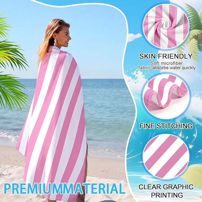FuWeave 6 Pcs 72 x 36 Microfiber Oversized Beach Towels Large Absorbent Thin Compact Lightweight Sand Free Quick Dry Towels Pack for Travel Pool Yoga Gym Sports Beach Accessories(Stripe)