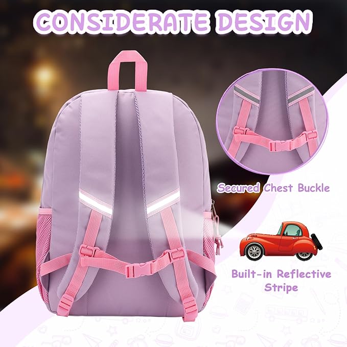 VASCHY Kids Backpack Lunch Bag Set, 2-1 School Bookbag Insulated Lunch Box for Toddlers,Preschool,Daycare,Kindergarten,Elementary School Pink