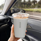 Reusable Insulated Neoprene Iced Coffee Cup Sleeve, Durable Drink Sleeve for Cold Beverages, Beverage Holder for Iced Coffee, Green Stripes