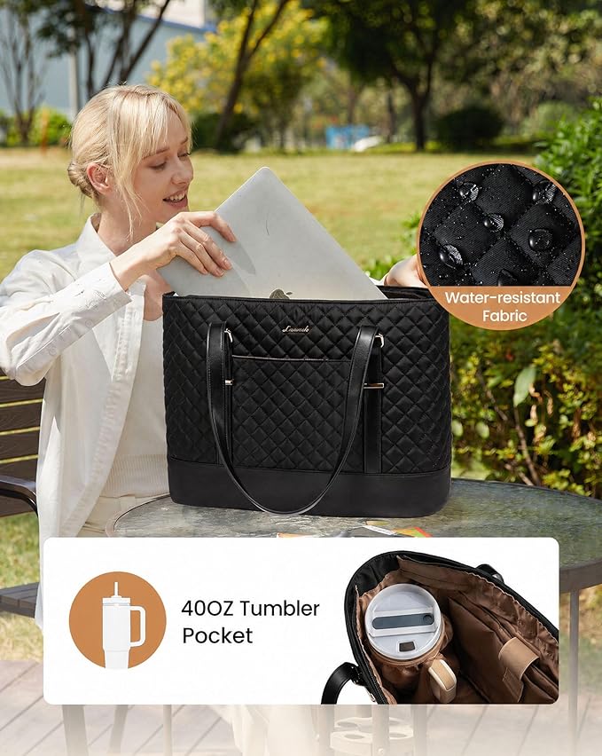 LOVEVOOK Laptop Bag for Women, 17.3 Inch Work Tote Computer Bag With Large Cup Holder, Lightweight Large Laptop Briefcase for Travel, Bussiness, Teacher
