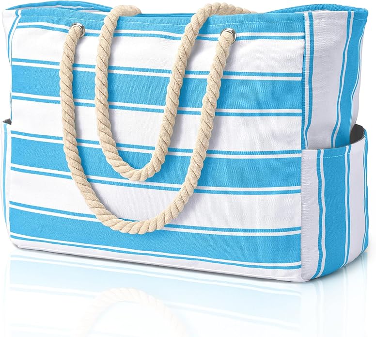 Becokan Beach Bags for Women Large Waterproof Beach Tote Bag Zipper Beach Bags Waterproof Sandproof Swim Pool Bag Large Tote