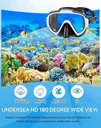 Ubekezele Snorkeling Gear for Adults Men Women,4 in 1 Snorkel Set with Panoramic View Diving Mask Anti-Fog Anti-Leak,Dry Top Snorkel,Fins and Travel Bag for Swimming,Snorkeling and Travel Diving