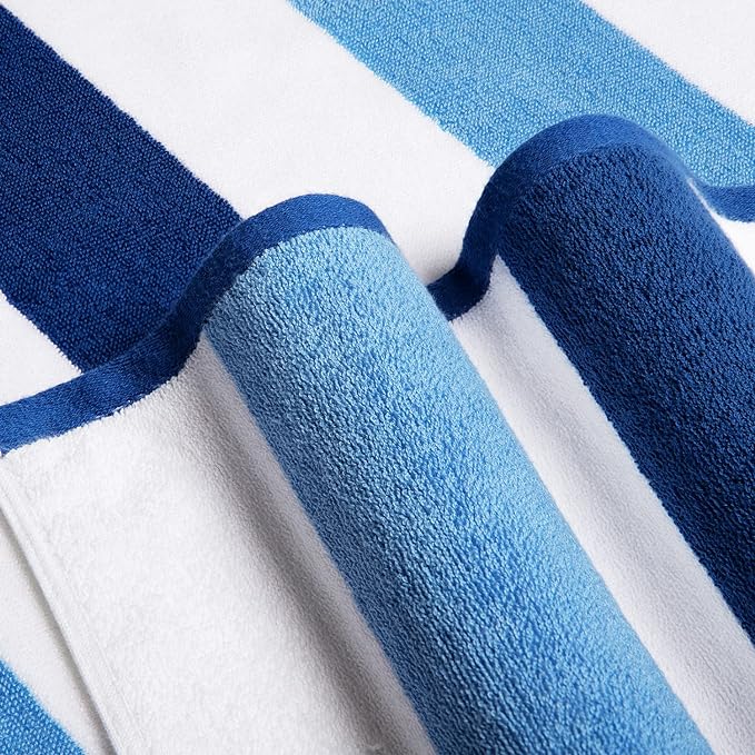 Bornbay Cotton Oversized Beach Towel - Extra Large 40"X70" Plush Thick Pool Towel, XL Fluffy Blue Beach Towels Stripe Swimming Towel for Adults Mens Women (White Navy Blue)