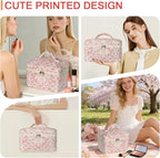 Gosect 1pc Large Makeup Bag, Cute Cosmetic Bag for Women Girls, Floral Coquette Aesthetic Toiletry Bag, Travel Make Up Organizer Bag (Pink Floral Print