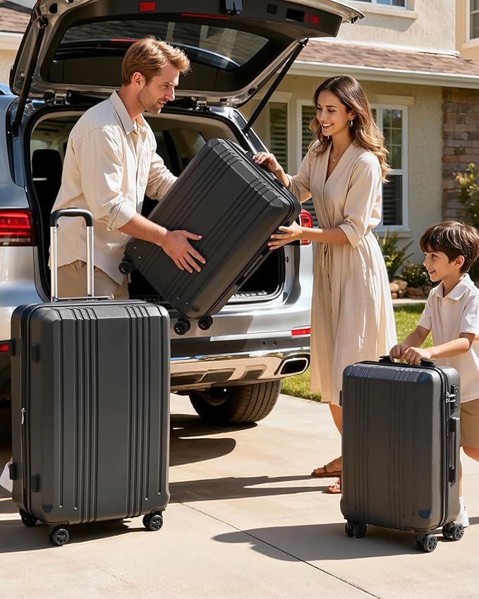 Coolife Luggage 3 Piece Set PC+ABS Hardshell Suitcases with TSA Lock, Spinner Lightweight (white, 3 piece set)