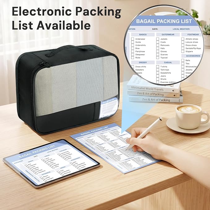 BAGAIL 9 Set Packing Cubes with Packing List Luggage Packing Organizers for Travel Accessories (Black)