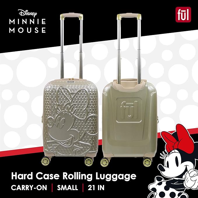 FUL Disney Minnie Mouse 22 Inch Carry On Luggage, Textured Hardshell Rolling Suitcase with Spinner Wheels, Gold