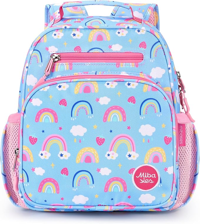 mibasies Toddler Backpack for Girls 2-4: Preschool Kindergarten Backpack - Cute Kids Backpacks for Girls - Rainbow Blue