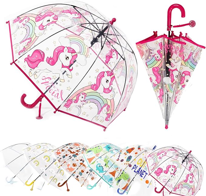 MRTLLOA Kids Clear Bubble Umbrella with an Easy Grip Curved Handle, Safety Transparent Dome Bubble Umbrella for Toddler Boys Girls