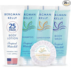 BERGMAN KELLY - Hotel Toiletries Bundle - Tropical Waterfall, 1 oz each, 125 Pieces - 5-Piece Set: 25 each Round Bar Soap, Shampoo, Conditioner, Body Lotion & Body Wash - Bulk Mini Guest Amenities