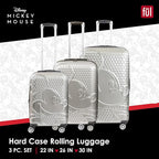 FUL Disney Mickey Mouse 3 Piece Rolling Luggage Set, Hardshell Suitcases with Spinner Wheels, 22/26/30 Inch, Silver