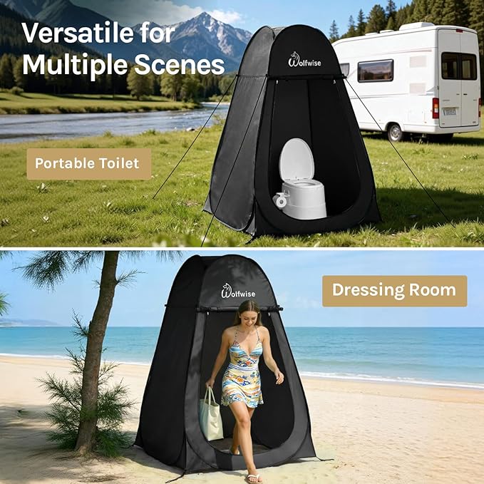 Wolfwise Pop Up Shower Tent, Portable Instant Changing Tent with Ventilation Window & Carry Bag, Privacy Bathroom Toilet for Beach, Camping & Outdoor, Width 47 ", Height 75 ", Black