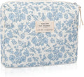 Gosect Large Makeup Bag, Cute Cosmetic Bag for Women Girls, Floral Coquette Aesthetic Toiletry Bag, Travel Make Up Organizer Bag(Blue Floral)