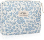 Gosect Large Makeup Bag, Cute Cosmetic Bag for Women Girls, Floral Coquette Aesthetic Toiletry Bag, Travel Make Up Organizer Bag(Blue Floral)