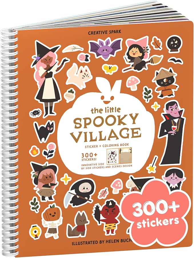 Spooky Village Halloween 300+ Sticker Book by Cupkin Toddler Travel Activity Coloring + Sticker Book, Road Trip Essentials, 8 Coloring Pages + Side by Side Scenes for Ages 2–8 Years