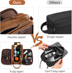 Elviros Toiletry Bag for Men, Large Travel Shaving Dopp Kit Water-resistant Bathroom Toiletries Organizer PU Leather Cosmetic Bags Fathers Day Gift (Medium, Brown)