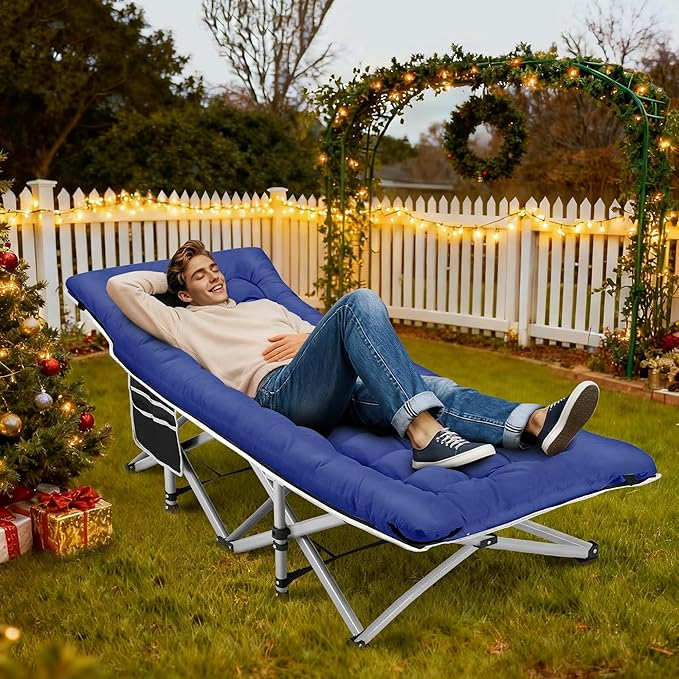 Fragess Foldable Camping Cots for Adults, 28" Extra Wide Cot with Removable Mattress, 600LBS Max Load, Sleeping Cots for Camping Outdoor/Office, Guest (Azure)