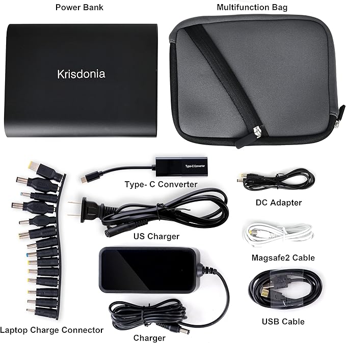 50000mAh Laptop Power Bank 5/9/12/16/19/20V Portable Laptop Battery Charger with QC3.0 USB-A Port & 12V Type-C Port for Laptop, Tablet, Smartphone and More Devices