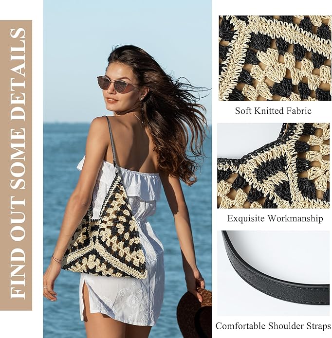 Straw Beach Bags for Women - Summer Woven Tote Bag Shoulder Handbags, Large Beach Bag for Women for Holiday