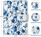 Passport Holder for Travel Essentials, RFID Blocking Leather Cover Wallet with Magnetic Closure, Aesthetic & Cute Passport Book Case for Women and Men - BlueFloral