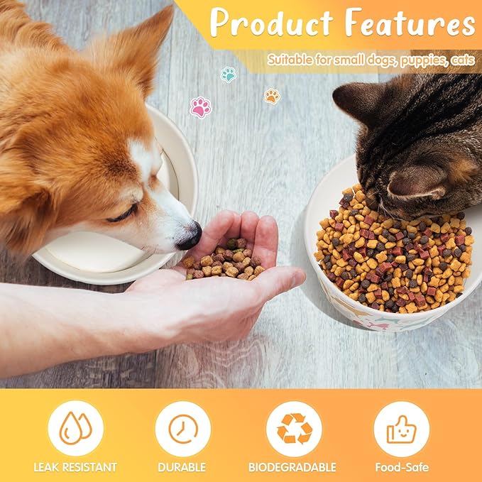 Mifoci 100 Pcs Disposable Dog Bowls 1.5 Cups Pets Disposable Feeding Bowls for Dogs and Cats Pets Paper Travel Cups for Small Medium Dogs Cats Puppy Kitten Dry or Wet Serving Food Water (Classic)