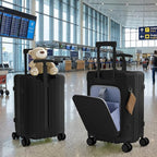 TABU 20" Carry on Luggage with Seat for Kids & Adults，Front-Opening Hardshell Carry On Suitcase with Double Handles & TSA Lock, Black