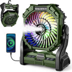 Odoland Portable Camping Fan with LED Lantern, 20000mAh Battery Operated Rechargeable Misting Fan with Light, 250mL Water Tank, Hook, Outdoor Tent Cooling Fans for Patios Beach Travel Summer, Green