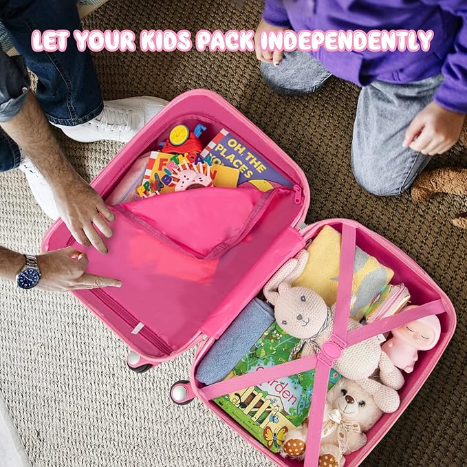 GYMAX 2Pc Kid Carry On Luggage Set, 12" & 18" Kids Suitcase with 4 Spinner Wheels, Travel Rolling Trolley