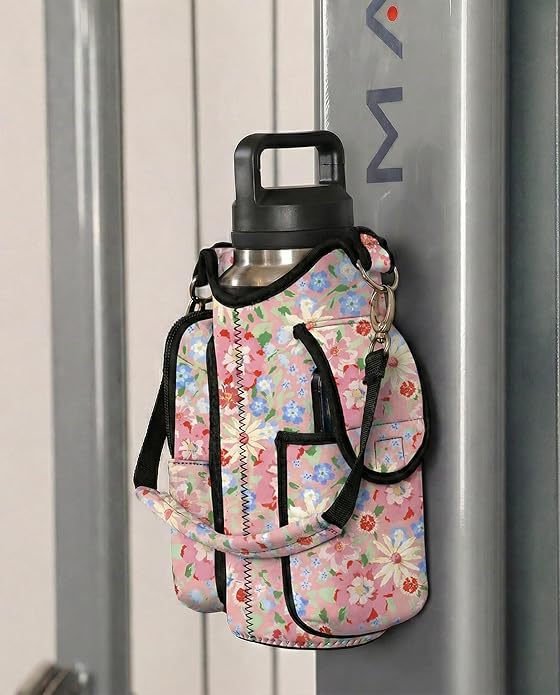 Magnetic Gym Bag for Women Men, Neoprene Water Bottle Carrier Bag with Strap fits 18-40oz, Crossbody Bag with Pockets
