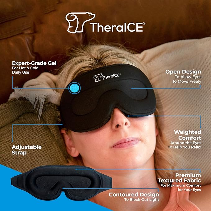 TheraICE Sleep Mask + Cooling Gel Relief - Weighted Sleep Eye Mask 100% Blackout 3D Cold Relaxing No Pressure Eye Cover Blindfold to Block Light for Comfortable Soothing Night Sleeping | Men & Women