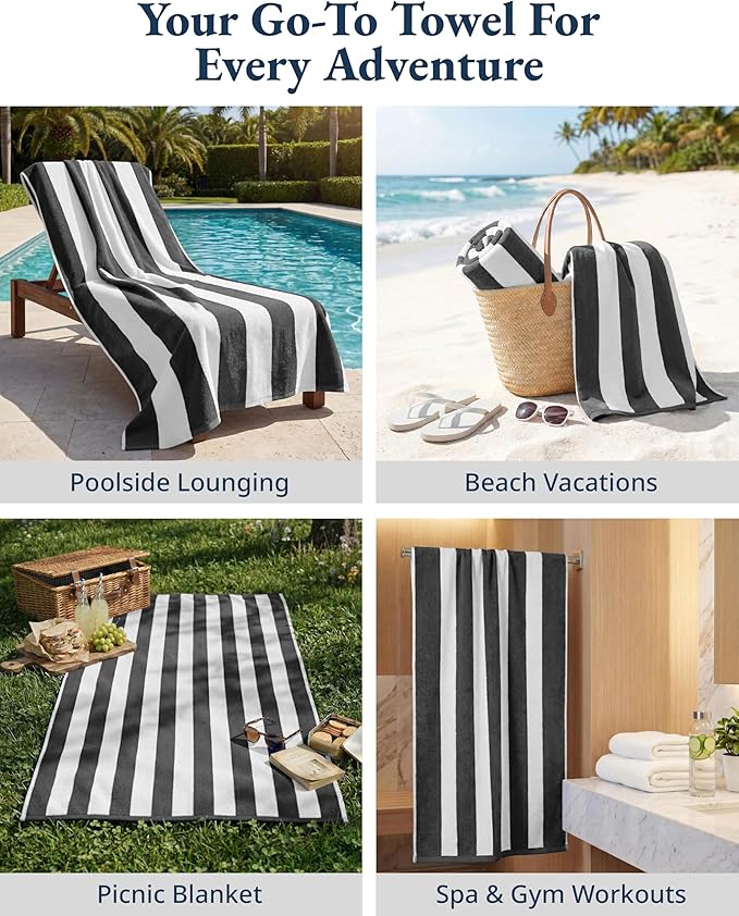 LANE LINEN Beach Towels 6 Pack - 520 GSM Beach Towel (30" x 60") – 100% Cotton Soft, Thick & Highly Absorbent Pool Towels for Hotel Airbnb Spa - Quick Dry Cabana Stripe Large Towel - Tropical Escape