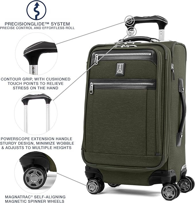 Travelpro Platinum Elite Softside Expandable Luggage, 8 Wheel Spinner Suitcase, TSA Lock, Men and Women, Pilot Green, 2-Piece Set (21/25)