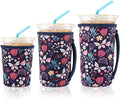 KJQJLY 3 Reusable Iced Coffee Sleeves for Iced Coffee Cups or Drinks Reusable Neoprene Insulated Sleeves for Hot and Cold Drinks from Starbucks, Dunkin, And More (Butterfly Bush)