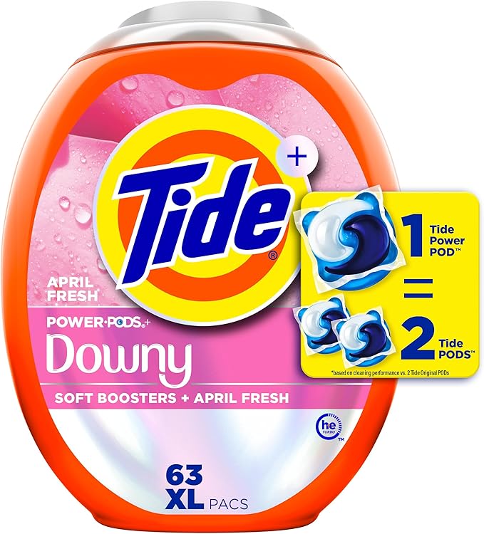 Tide Power PODs + Downy Laundry Detergent Pods, 63 Count, Soft Boosters + April Fresh