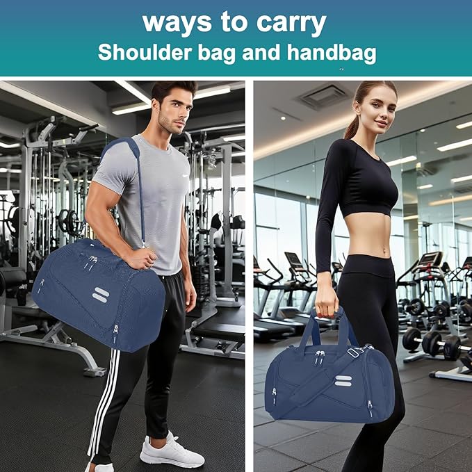Gym Bag for Men & Women - 30L Duffel Bag with Shoe Compartment, Weekender Water Resistant Duffle Bag for Travel, Sports, Fitness & Workouts, DarkBlue