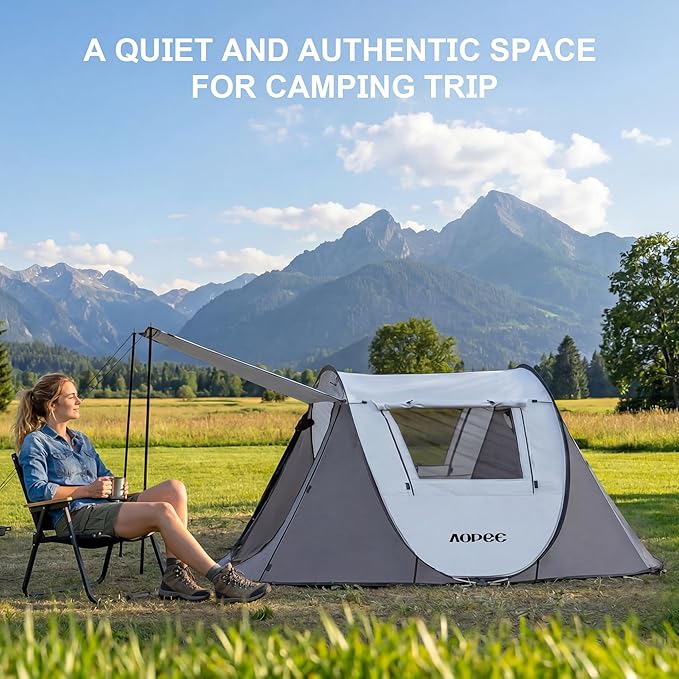 Pop Up Camping Tent, 2/4/6 Person Instant Tent Waterproof PU4500mm, Spacious Ventilated Camping Tent with Front Porch, Quick Setup Lightweight Portable for Outdoor Camping Hiking Beach