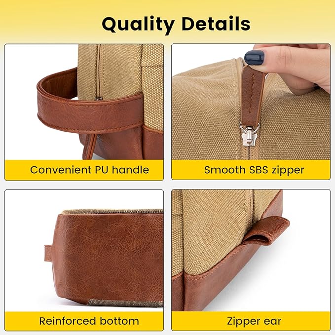 Vorspack Travel Toiletry Bag - Hanging Toiletry Bag for Men Water Resistant Canvas Shaving Bag with Large Capacity for Travel - Brown