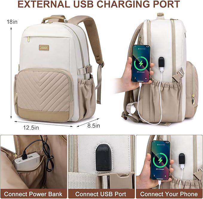 Focdod Laptop Backpack for Women Bookbag: 17 inch Work Backpacks with Pouch Pocket for Large Capacity Cup & USB Charger College Book Bag Travel Business Nurse Teacher Bookbags Anti-theft Back Pack