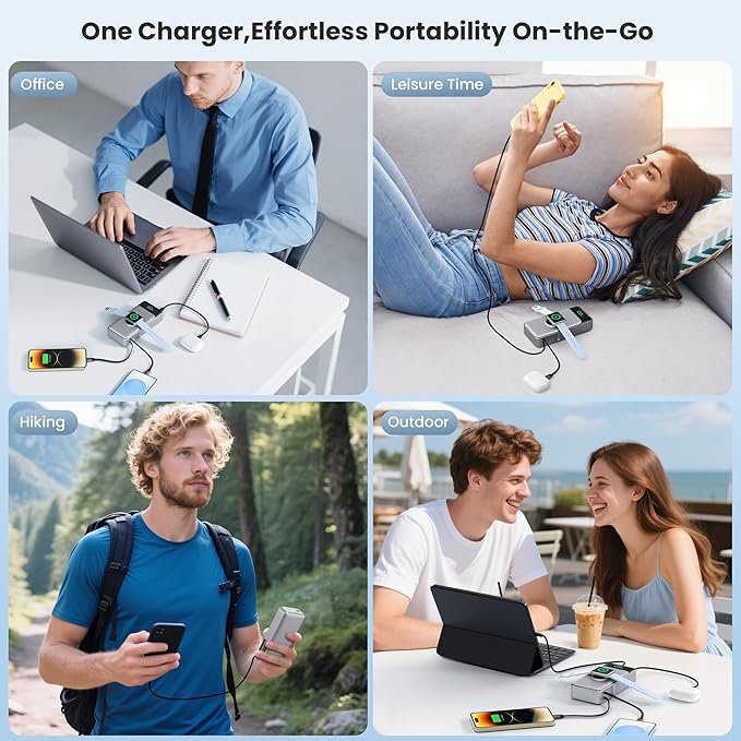 5-in-1 Portable Charger for iPhone,40800mAh Power Bank Built-in Retractable Cable and iWatch Charger,25W PD QC4.0 Fast Charging Battery Pack,Travel Essential Phone Charger for iPhone 17/16/15,Android